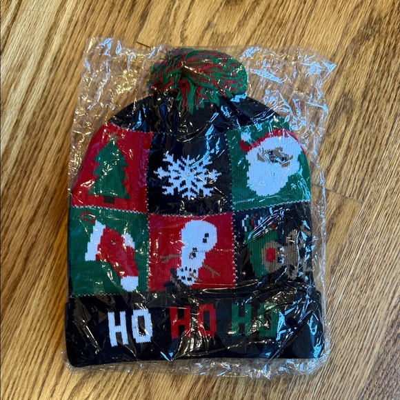 Adult/kids Lighted Holiday "Ho Ho Ho" Cuff Winter Hat - Picture 2 of 2